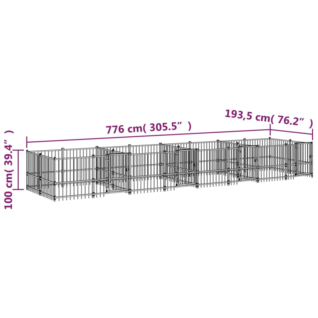 Hondenkennel Voor Buiten 15,02 M² Staal 776 x 193.5 x 100 cm