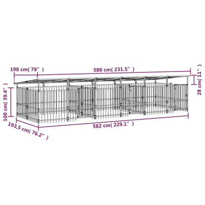 Hondenkennel Met Dak 11,26 M² Staal 588 x 198 x 128 cm