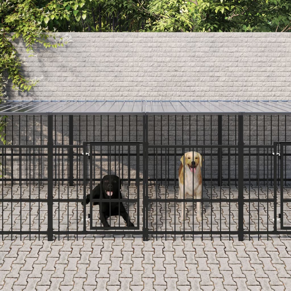 Hondenkennel Met Dak 11,26 M² Staal 588 x 198 x 128 cm