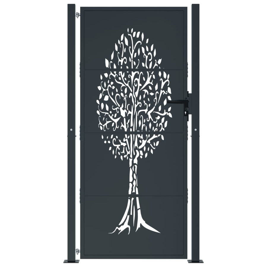 Poort 105X180 Cm Met Boomontwerp Staal Antracietkleurig