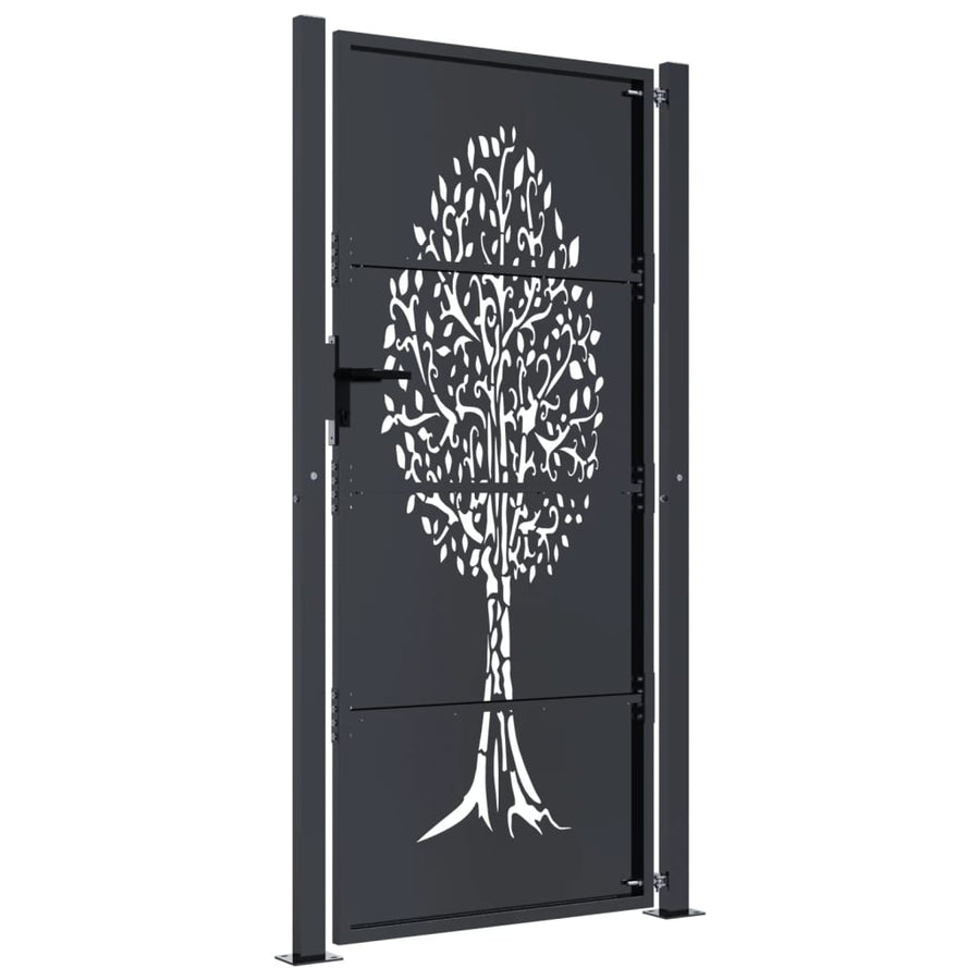 Poort 105X180 Cm Met Boomontwerp Staal Antracietkleurig