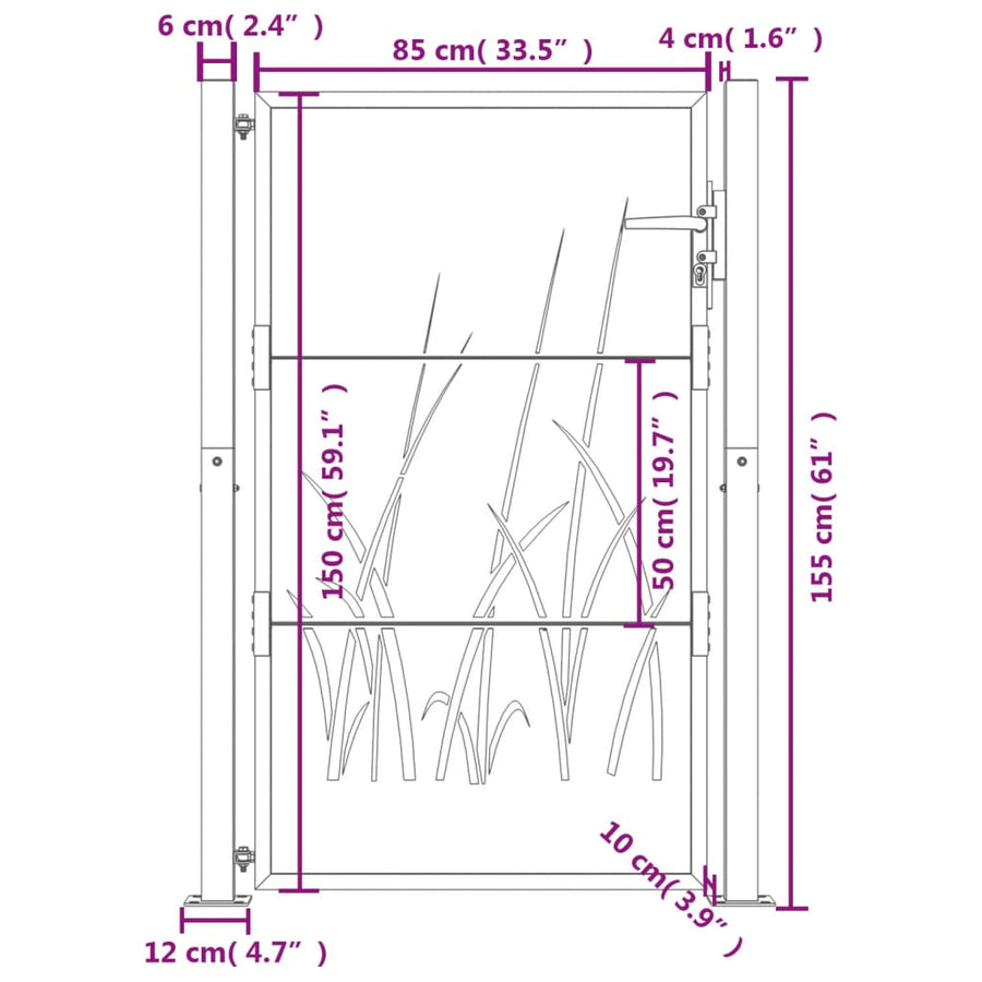 Poort 105X155 Cm Met Grasontwerp Staal Antracietkleurig 105 x 155 cm
