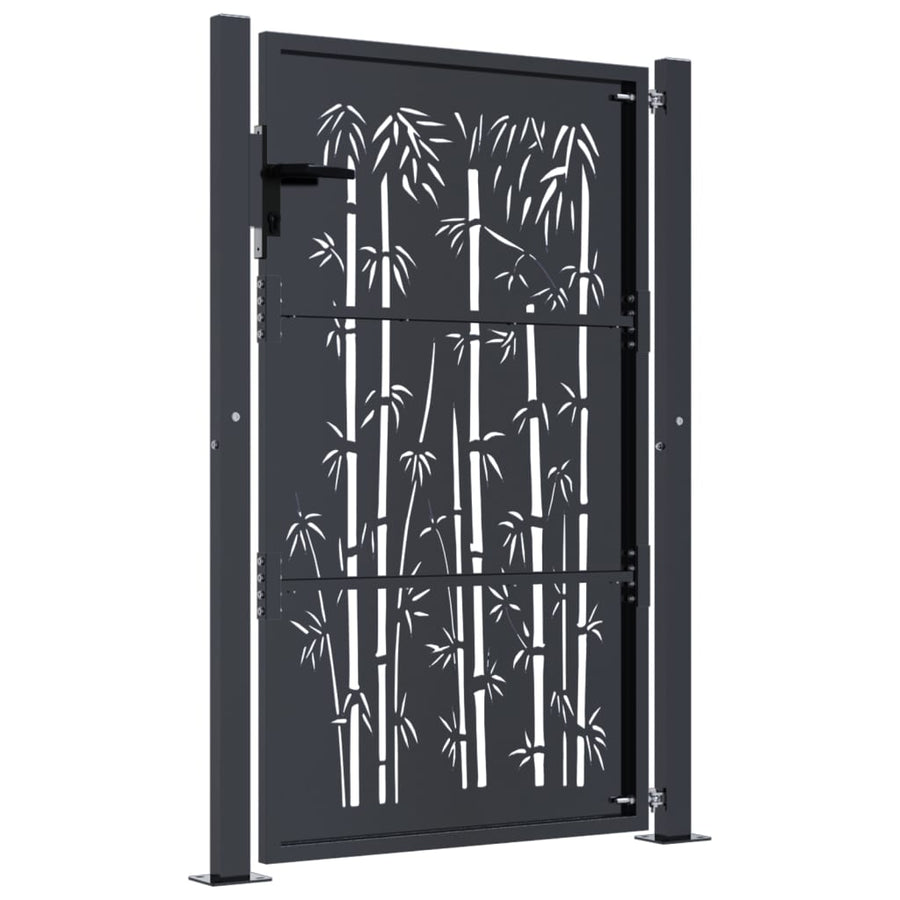 Poort Met Bamboe-Ontwerp 105X155 Cm Staal Antracietkleurig 105 x 155 cm