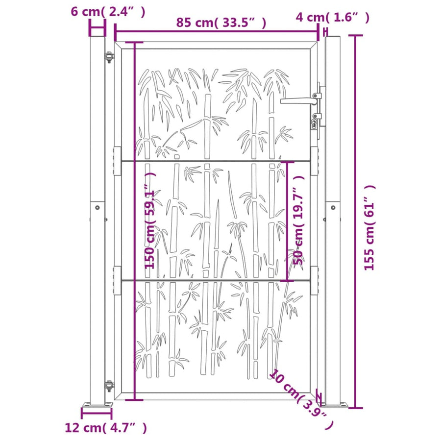 Poort Met Bamboe-Ontwerp 105X155 Cm Staal Antracietkleurig 105 x 155 cm