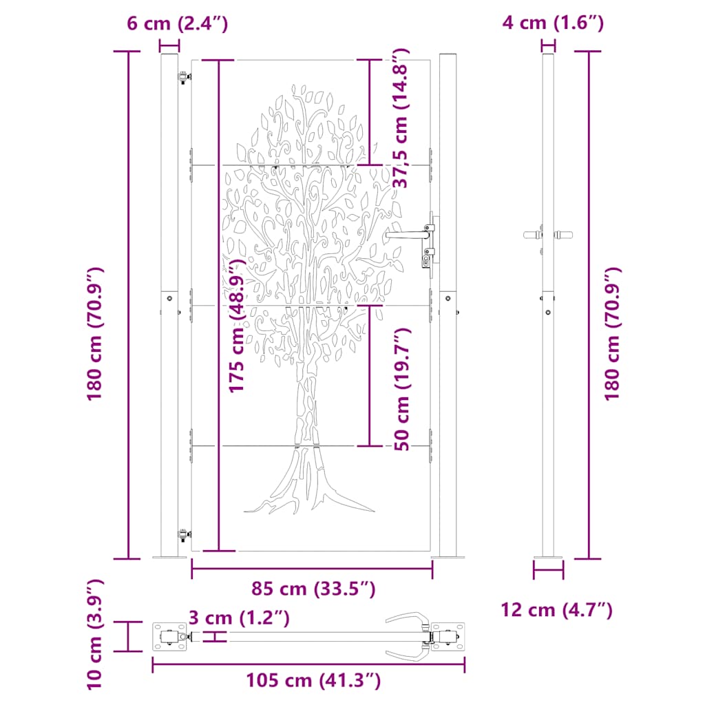 Poort Boomontwerp Cortenstaal 105 x 180 cm