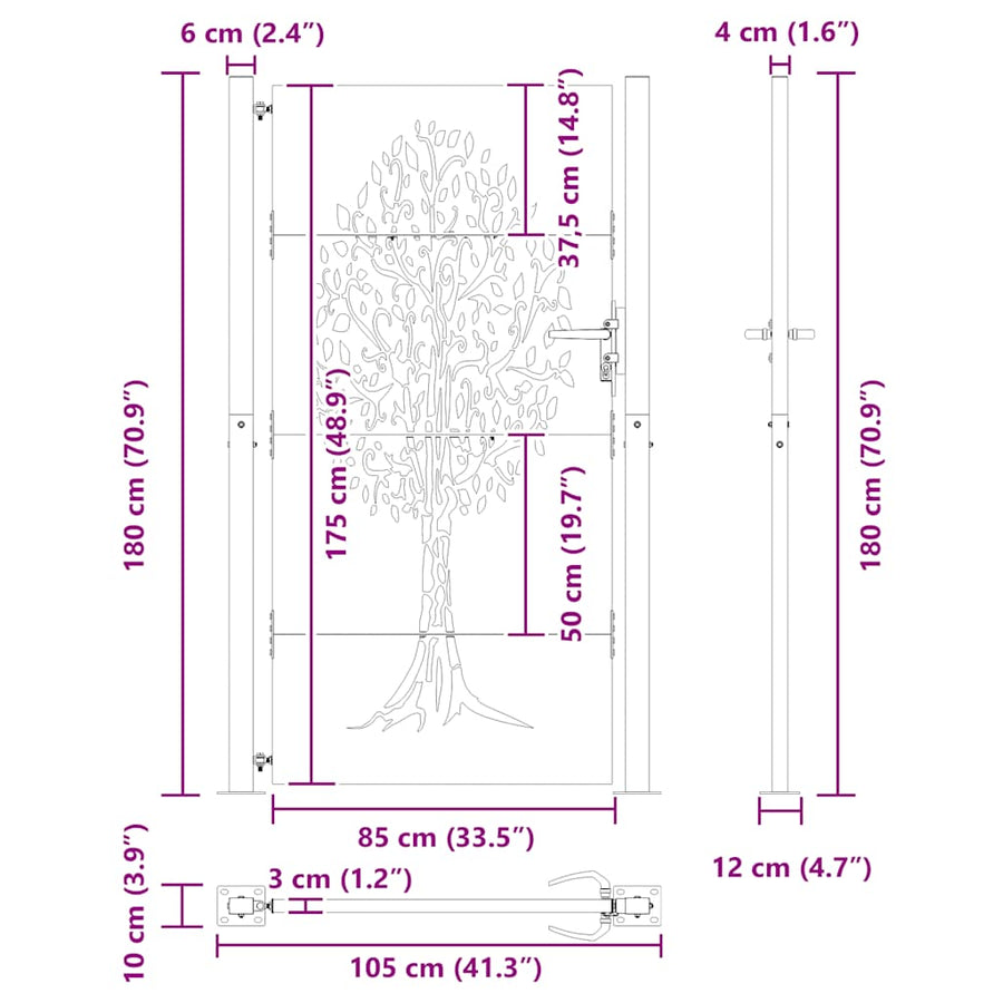 Poort Boomontwerp Cortenstaal 105 x 180 cm