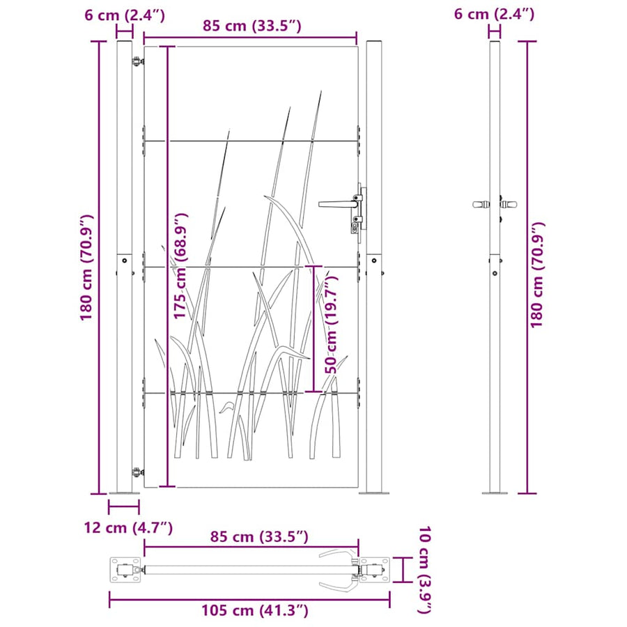 Poort Grasontwerp Cortenstaal 105 x 180 cm