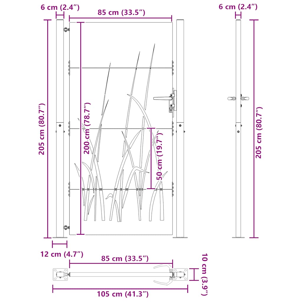 Poort Grasontwerp Cortenstaal 105 x 205 cm