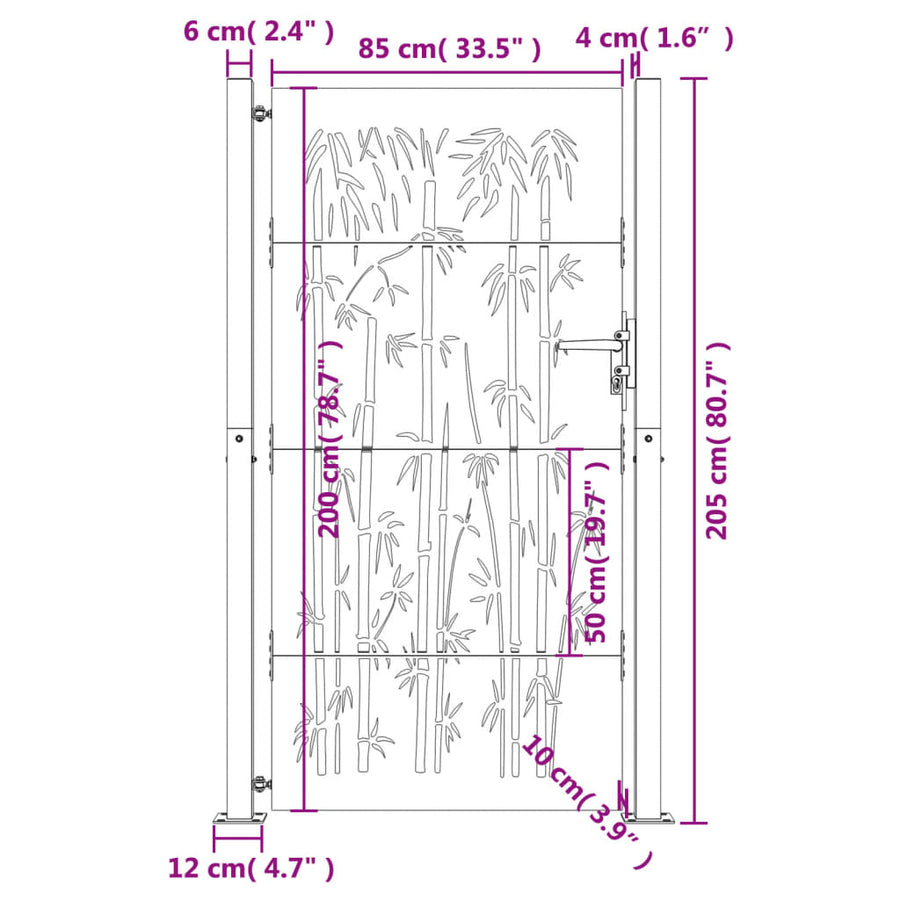 Poort 105X205 Cm Bamboe-Ontwerp Cortenstaal