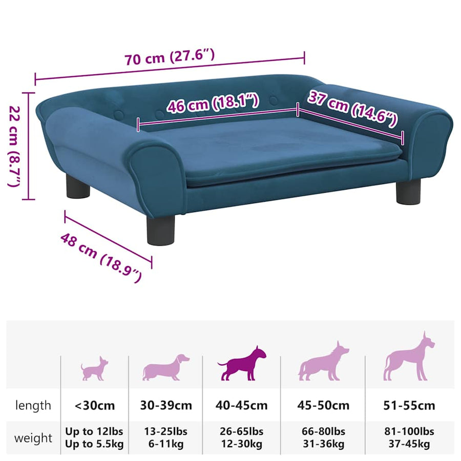 Hondenmand Fluweel 70 x 48 x 22 cm Blauw