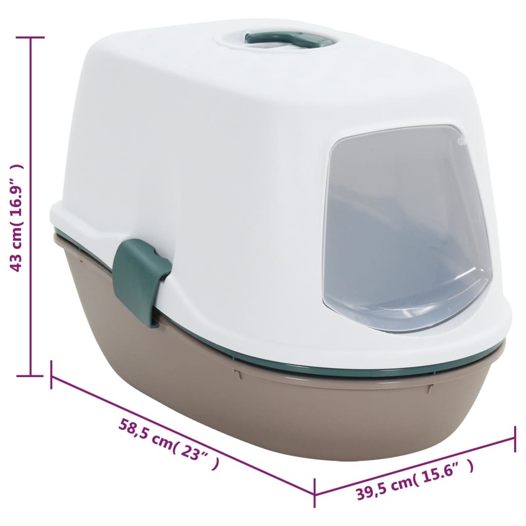 Kattenbak met deksel 58,5x39,5x43 cm polypropeen wit en bruin