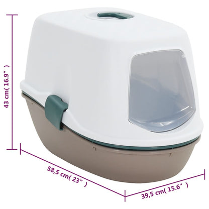 Kattenbak met deksel 58,5x39,5x43 cm polypropeen wit en bruin