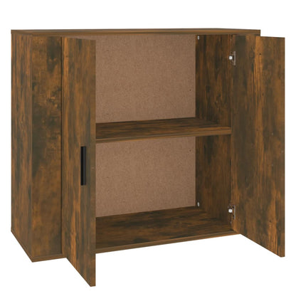 Dressoir 80X33X70 Cm Bewerkt Hout Gerookt Eikenkleurig
