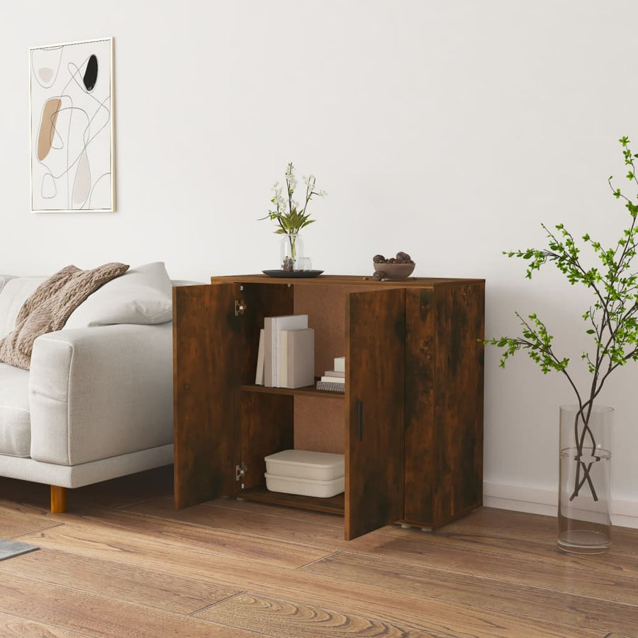 Dressoir 80X33X70 Cm Bewerkt Hout Gerookt Eikenkleurig