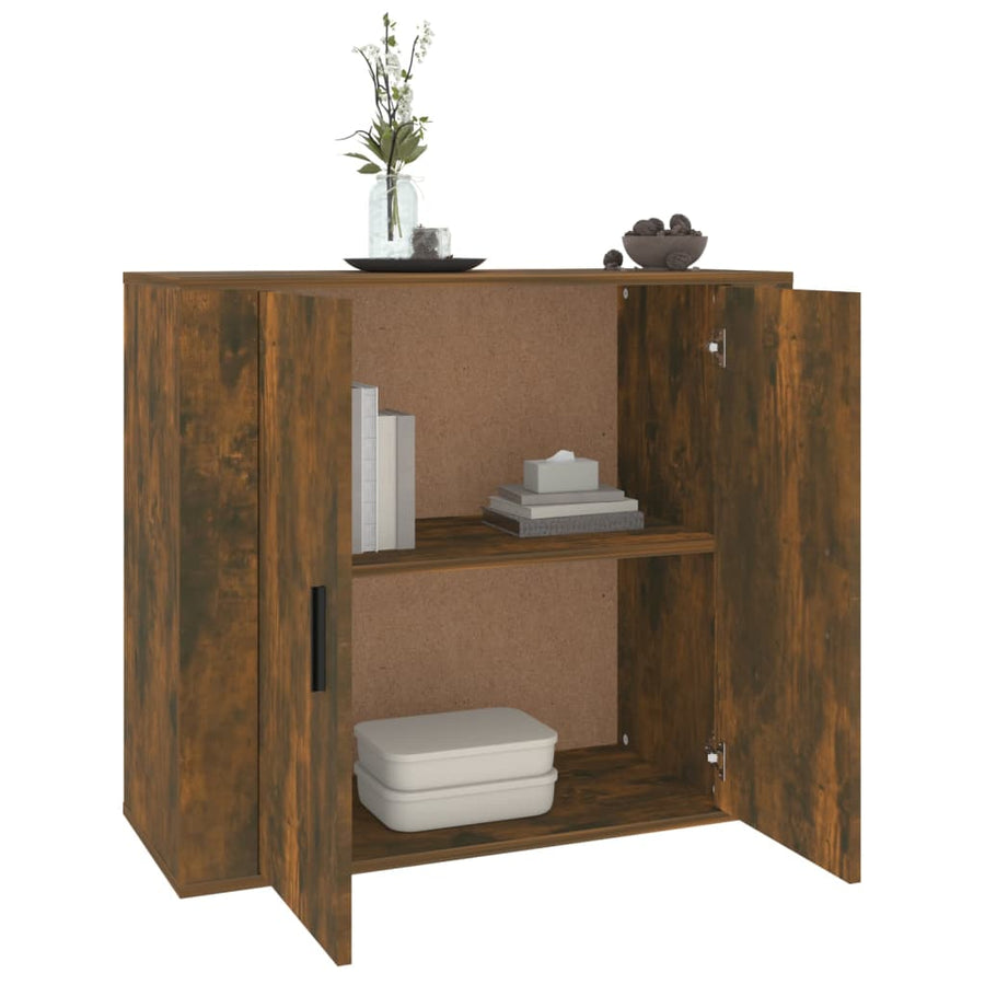 Dressoir 80X33X70 Cm Bewerkt Hout Gerookt Eikenkleurig