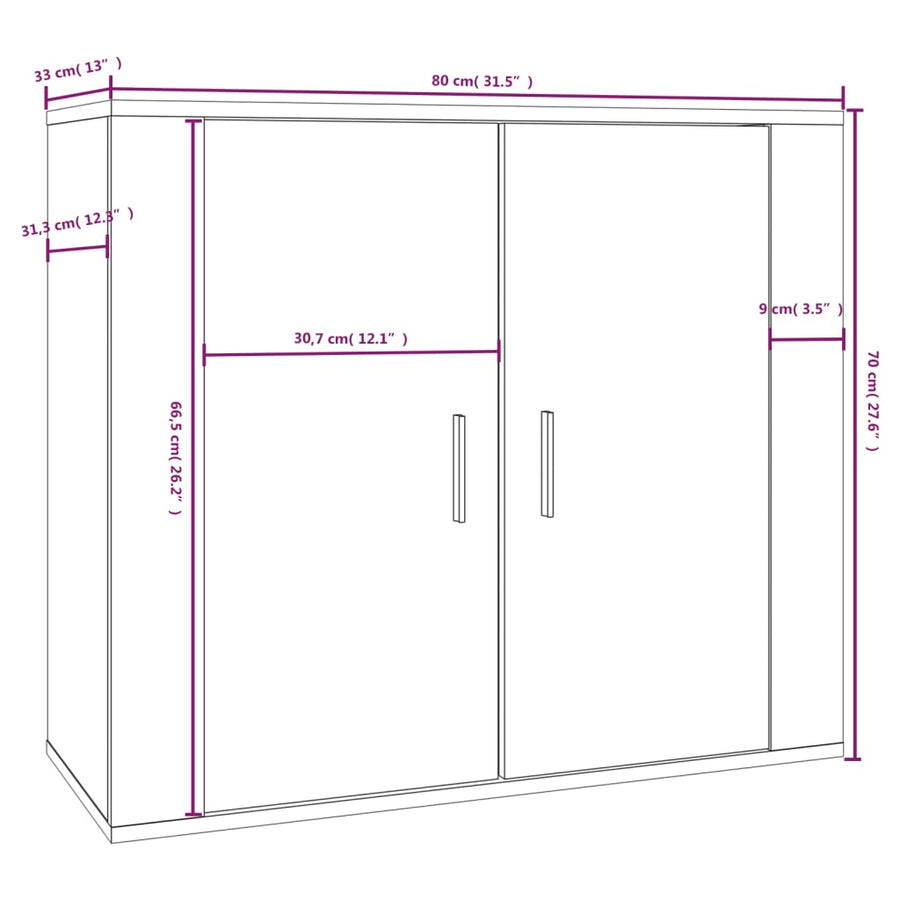 Dressoir 80X33X70 Cm Bewerkt Hout Gerookt Eikenkleurig