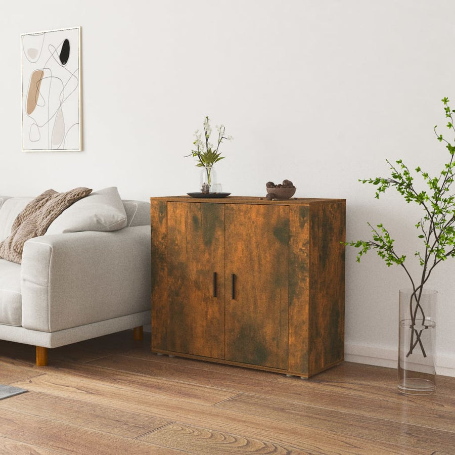 Dressoir 80X33X70 Cm Bewerkt Hout Gerookt Eikenkleurig