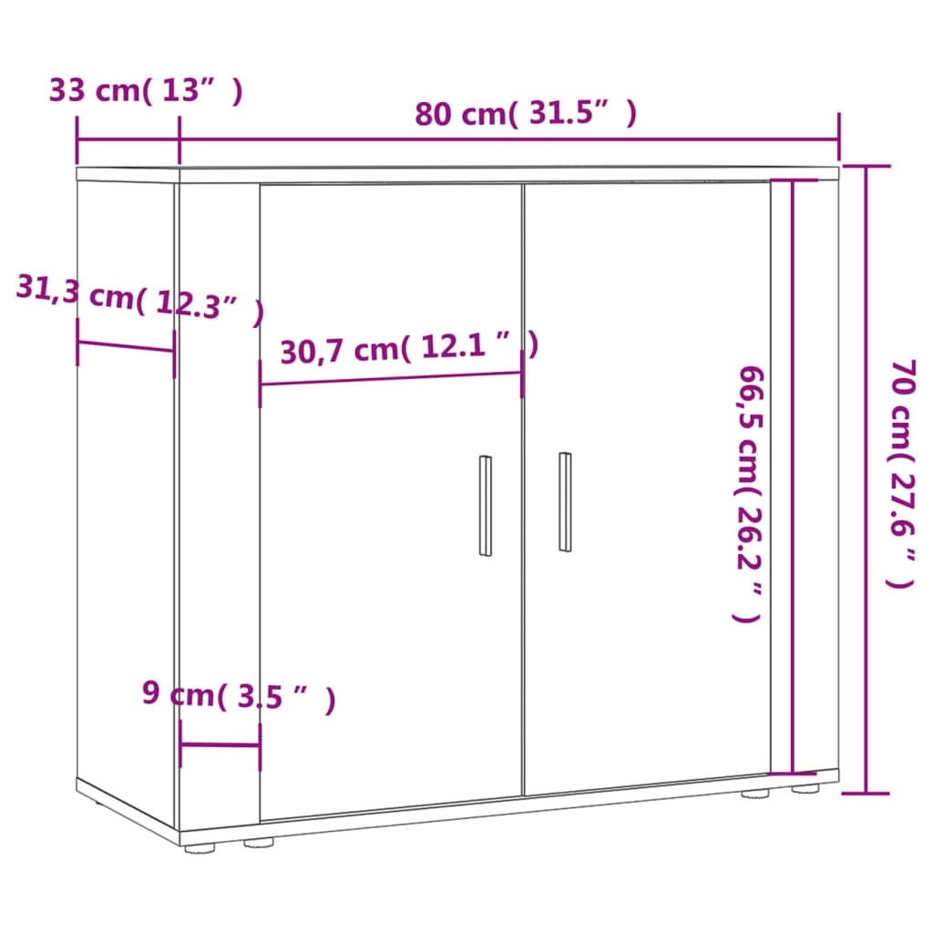 Dressoir 80X33X70 Cm Bewerkt Hout Grijs Sonoma Eikenkleurig