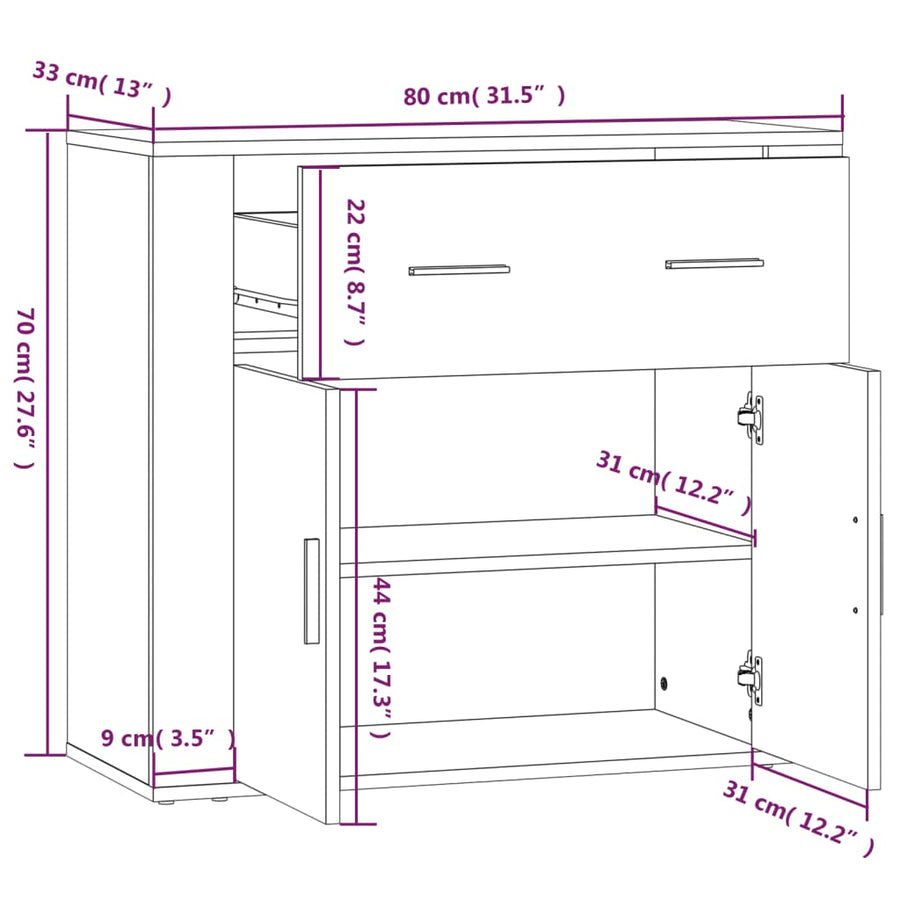 Dressoir 80X33X70 Cm Bewerkt Hout Sonoma Eikenkleurig