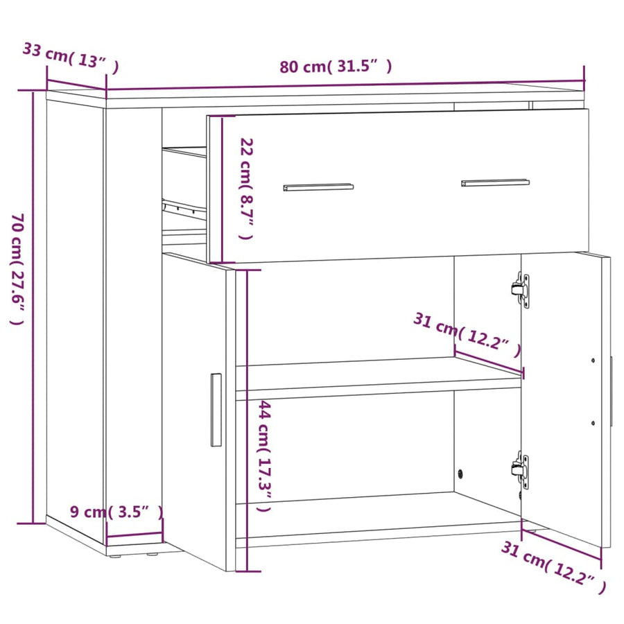 Dressoir 80X33X70 Cm Bewerkt Hout Grijs Sonoma Eikenkleurig