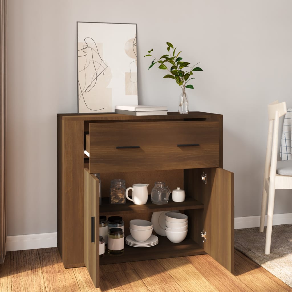 Dressoir 80x33x70 cm bewerkt hout bruin eikenkleur