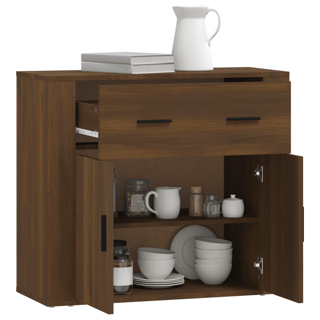 Dressoir 80x33x70 cm bewerkt hout bruin eikenkleur