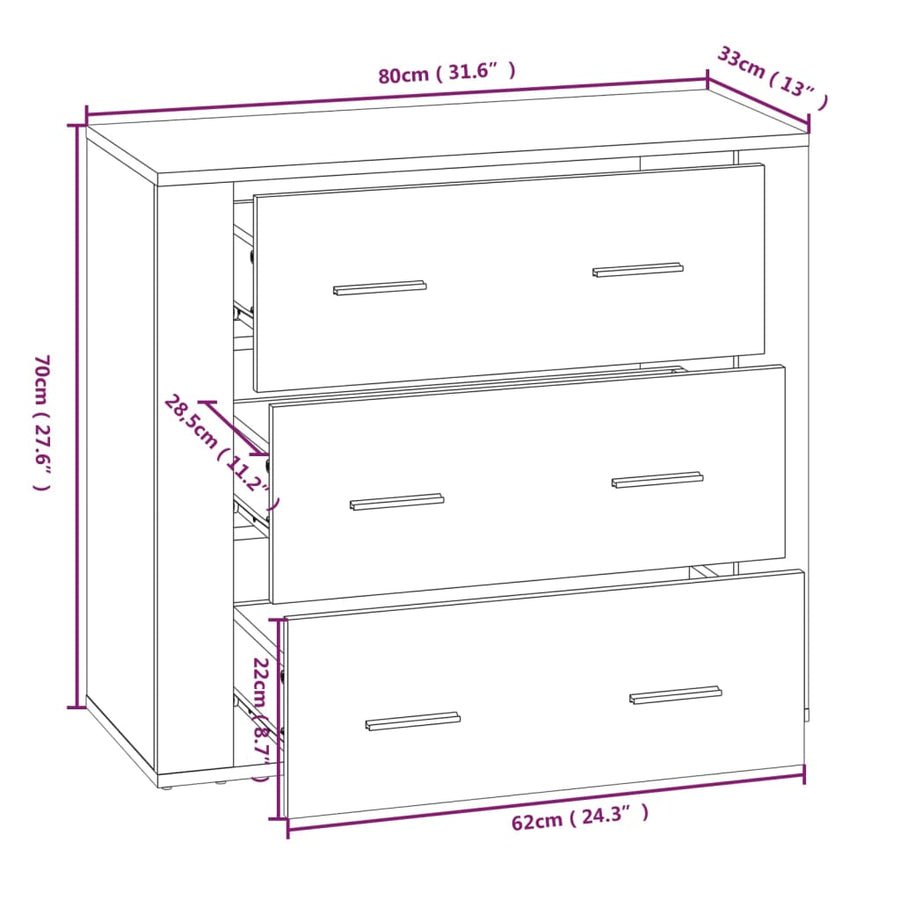 Dressoir 80X33X70 Cm Bewerkt Hout Sonoma Eikenkleurig