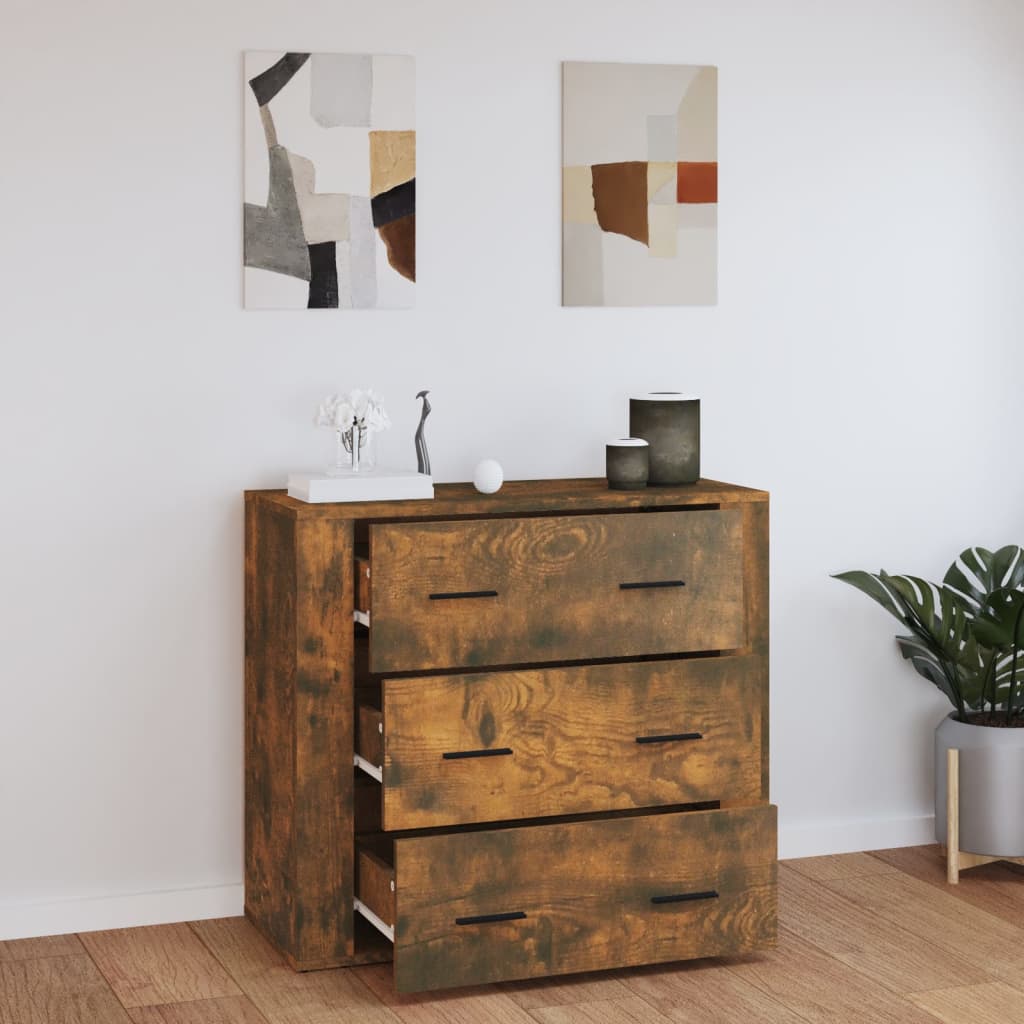 Dressoir 80X33X70 Cm Bewerkt Hout Gerookt Eikenkleurig