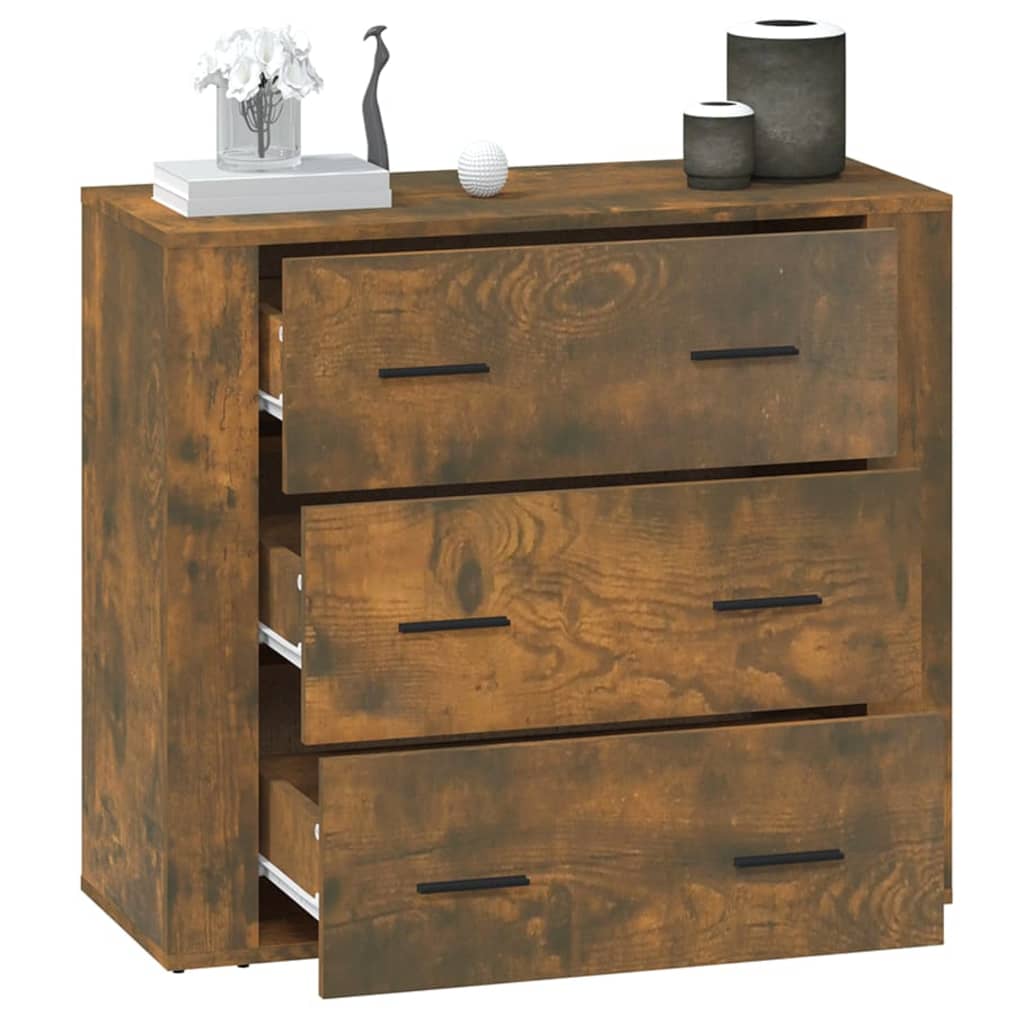 Dressoir 80X33X70 Cm Bewerkt Hout Gerookt Eikenkleurig