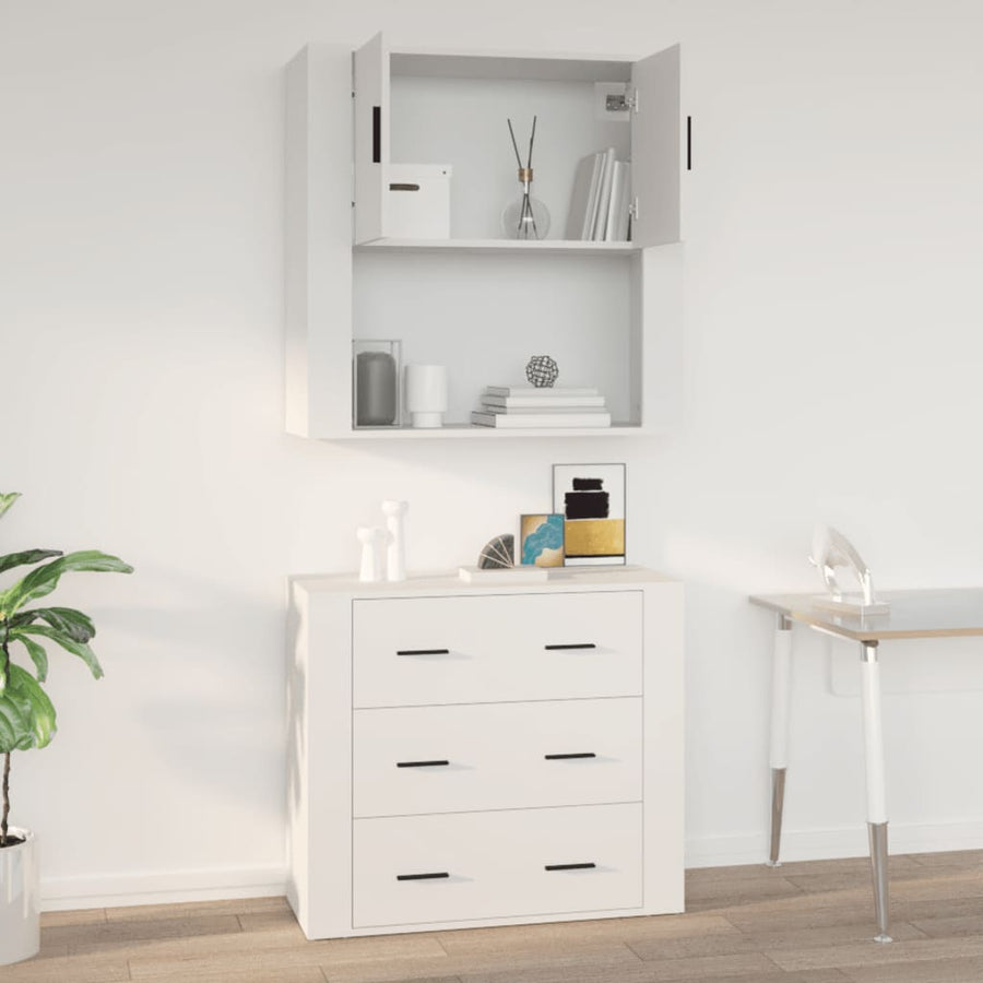 Wandkast 80x33x80 cm bewerkt hout wit Wit