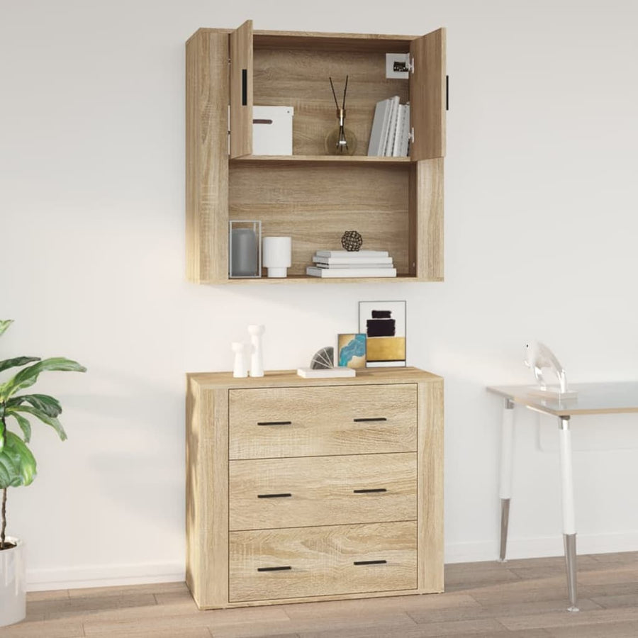 Wandkast 80X33X80 Cm Bewerkt Hout Kleurig Sonoma eiken