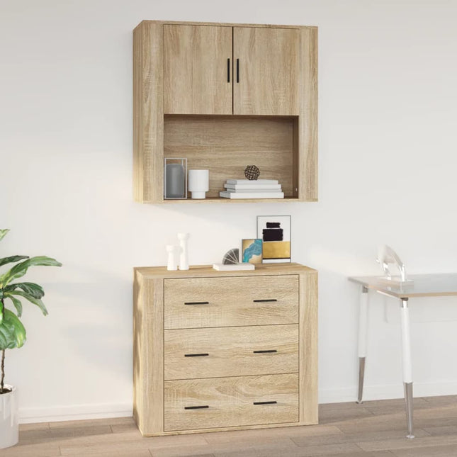 Wandkast 80X33X80 Cm Bewerkt Hout Kleurig Sonoma eiken