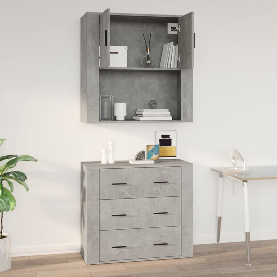 Wandkast 80X33X80 Cm Bewerkt Hout Betongrijs
