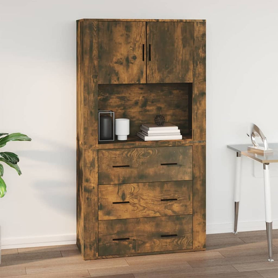 Wandkast 80X33X80 Cm Bewerkt Hout Gerookt Eikenkleurig