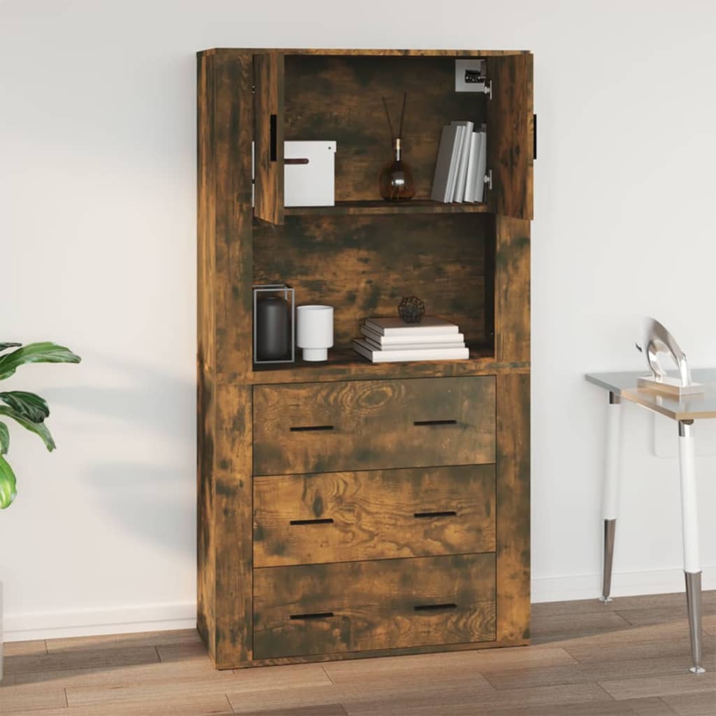 Wandkast 80X33X80 Cm Bewerkt Hout Gerookt Eikenkleurig