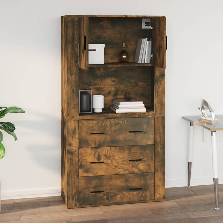 Wandkast 80X33X80 Cm Bewerkt Hout Gerookt Eikenkleurig