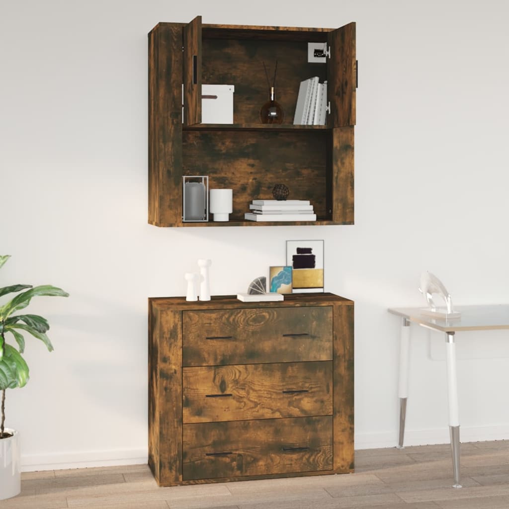 Wandkast 80X33X80 Cm Bewerkt Hout Gerookt Eikenkleurig