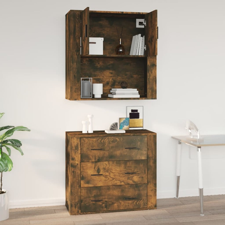 Wandkast 80X33X80 Cm Bewerkt Hout Gerookt Eikenkleurig