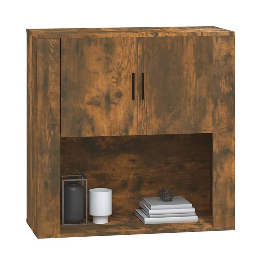 Wandkast 80X33X80 Cm Bewerkt Hout Gerookt Eikenkleurig