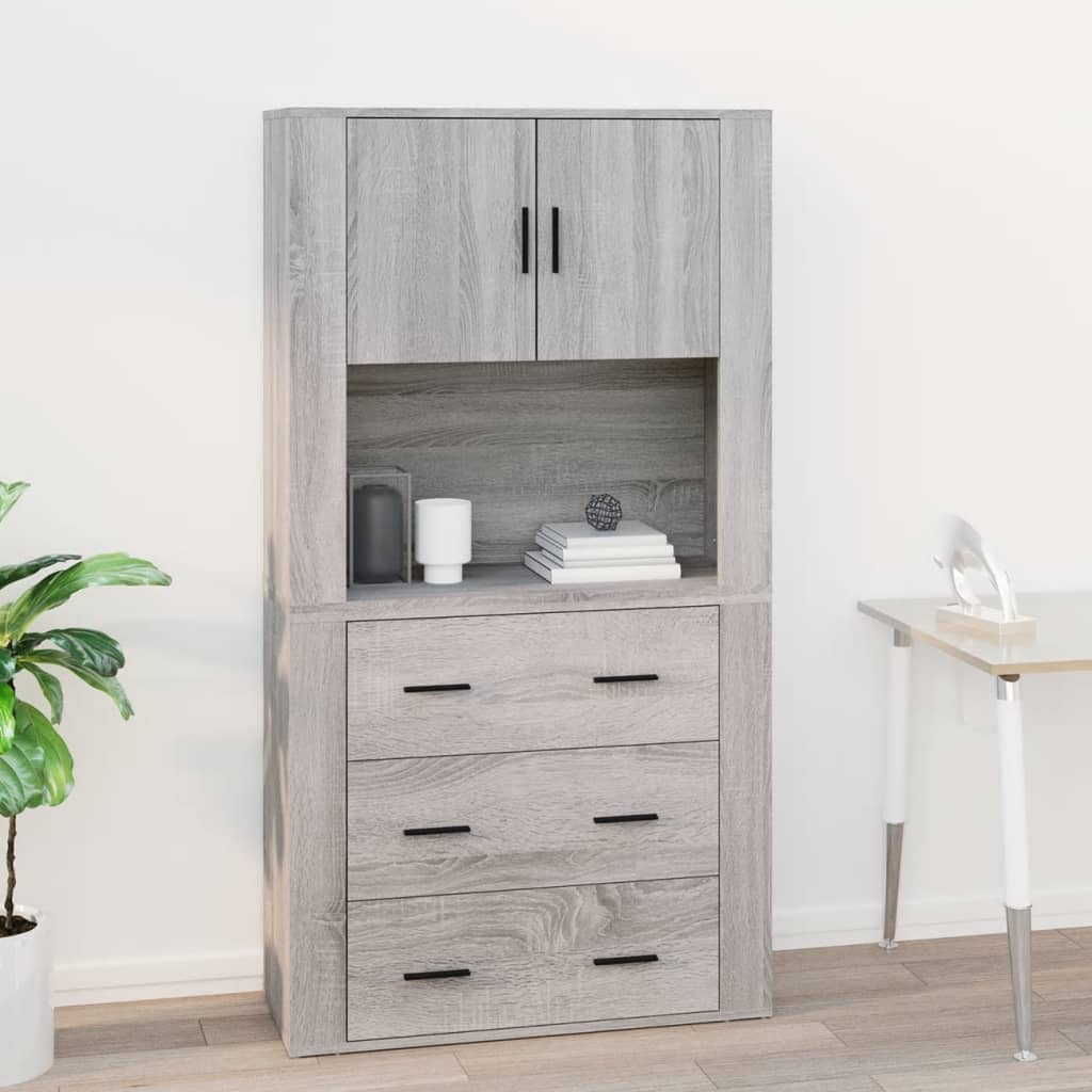 Wandkast 80X33X80 Cm Bewerkt Hout Eikenkleurig Grijs sonoma