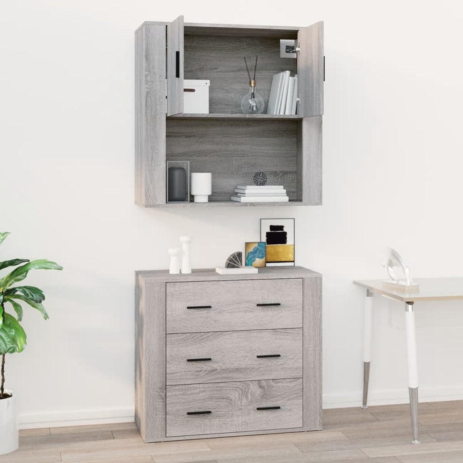 Wandkast 80X33X80 Cm Bewerkt Hout Eikenkleurig Grijs sonoma