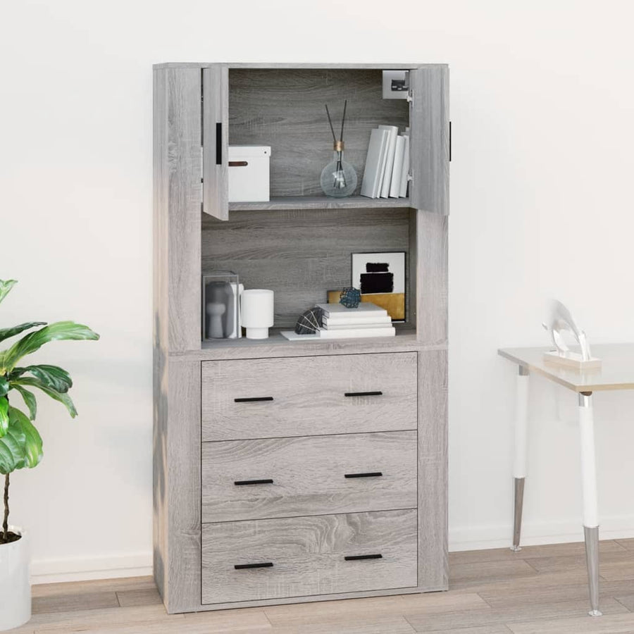 Wandkast 80X33X80 Cm Bewerkt Hout Eikenkleurig Grijs sonoma