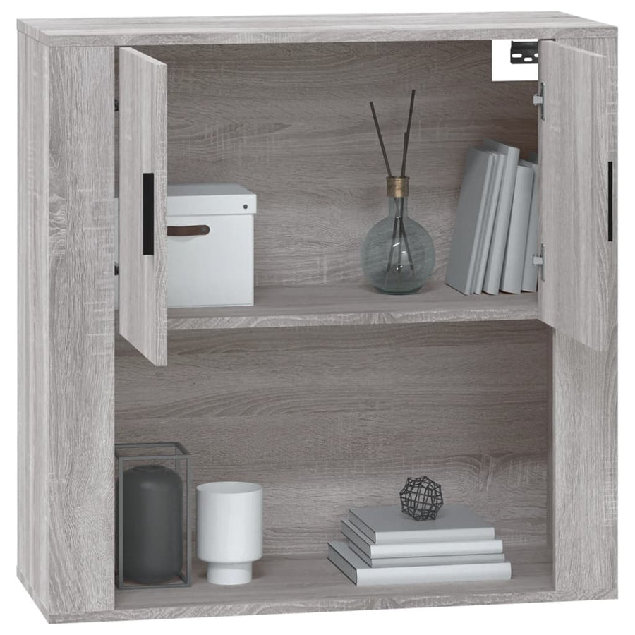 Wandkast 80X33X80 Cm Bewerkt Hout Eikenkleurig Grijs sonoma