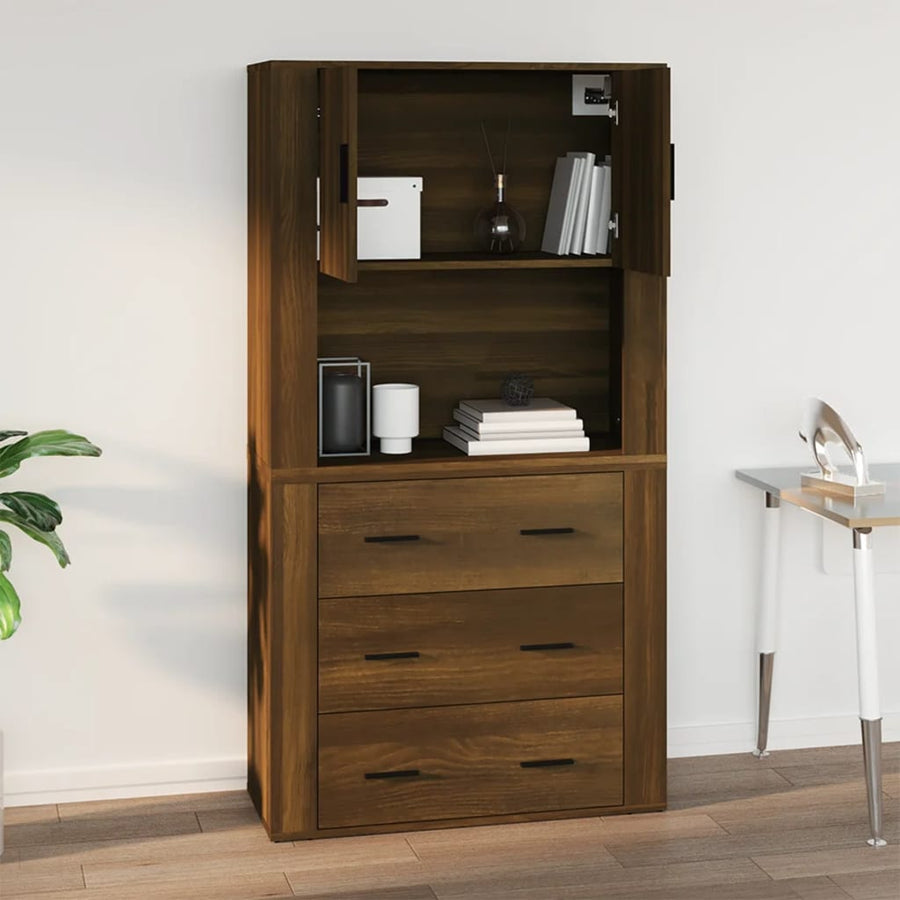 Wandkast 80X33X80 Cm Bewerkt Hout Bruin Eikenkleur
