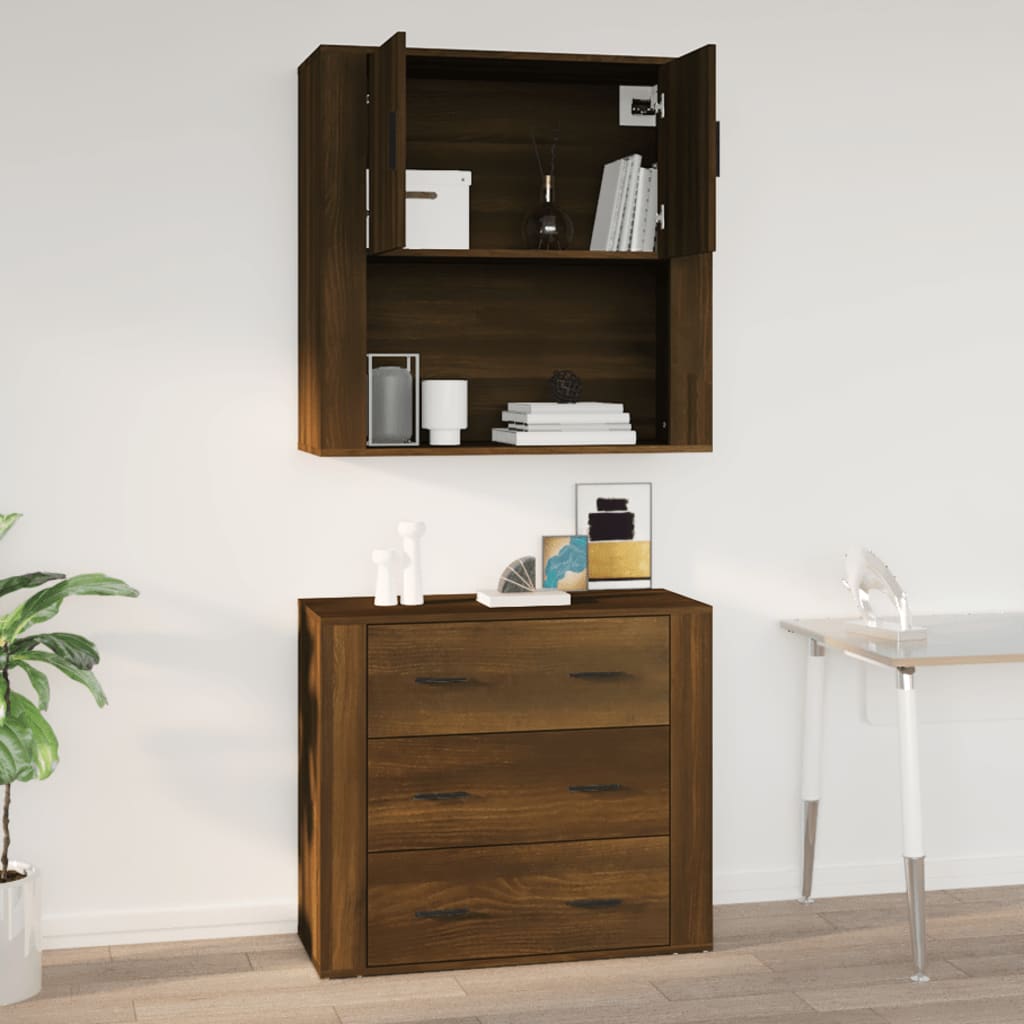 Wandkast 80X33X80 Cm Bewerkt Hout Bruin Eikenkleur