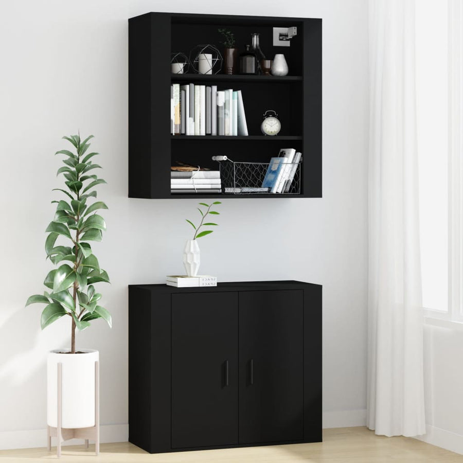 Wandkast 80X33X80 Cm Bewerkt Hout Zwart