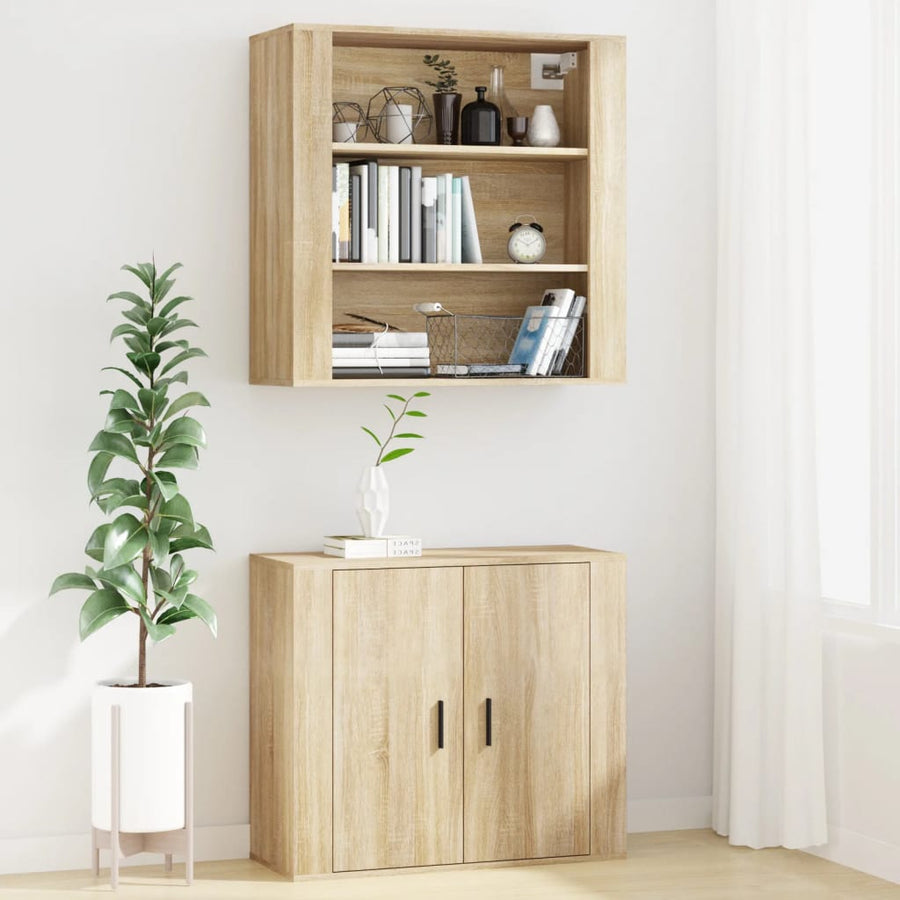 Wandkast 80X33X80 Cm Bewerkt Hout Sonoma Eikenkleurig 1