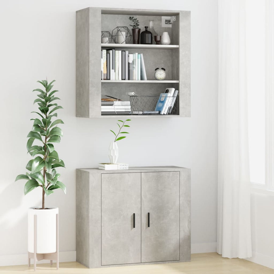 Wandkast 80X33X80 Cm Bewerkt Hout Betongrijs
