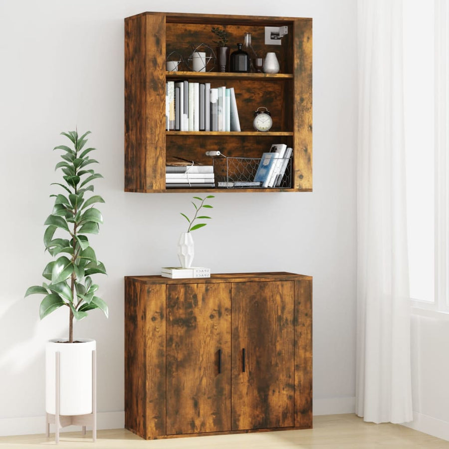 Wandkast 80X33X80 Cm Bewerkt Hout Gerookt Eikenkleurig