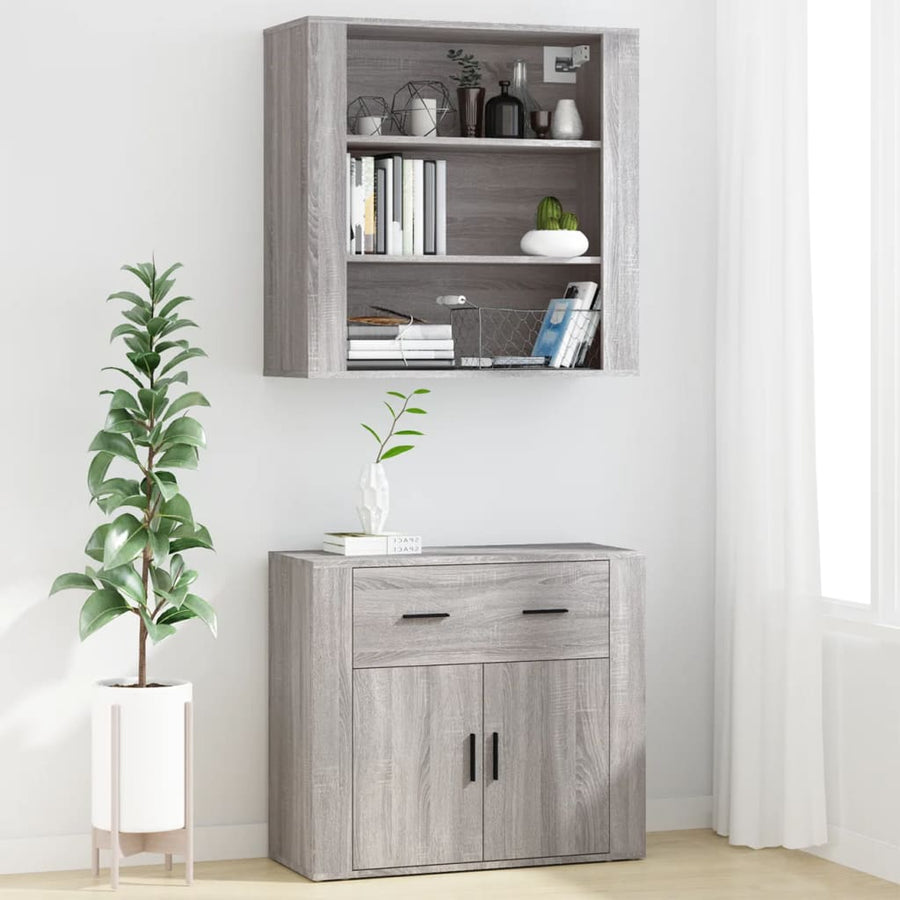 Wandkast 80X33X80 Cm Bewerkt Hout Grijs Sonoma Eikenkleurig
